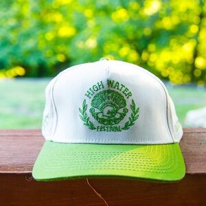 2025 Highwater Music Festival Merch Hat, embroidered green/white skull oyster